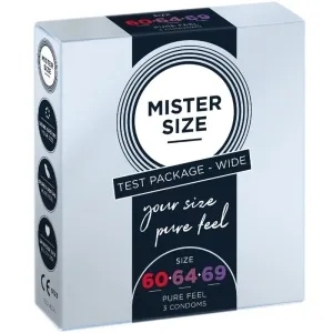 Verpackung von Mister Size Kondomen, Testpaket mit Größen 60, 64, 69, 