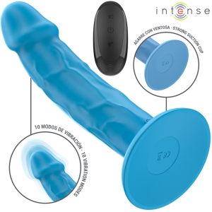 Blue vibrator with remote control, 10 vibration modes, strong suction cup, brand 