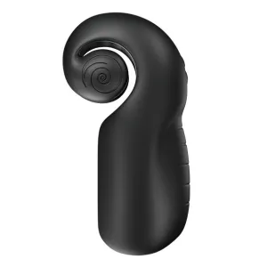 Schwarzes, ergonomisch geformtes Gerät mit spiralförmigem Detail an der Oberseite.