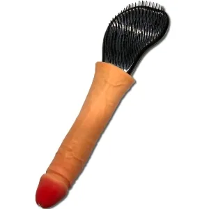 Hairbrush with an unusual handle in the shape of a realistic, skin-colored object.