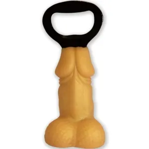 Bottle opener in the shape of a male torso with a black handle.