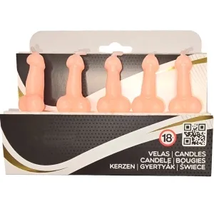 Five candle-shaped objects in a package with an age restriction symbol.