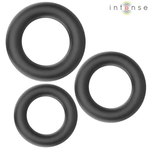 Drei schwarze Ringe in verschiedenen Größen auf weißem Hintergrund, oben rechts das Logo 