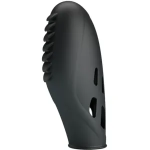 Schwarzer Silikon-Ofenhandschuh mit geripptem Griff und Belüftungsschlitzen, seitliche Ansicht.