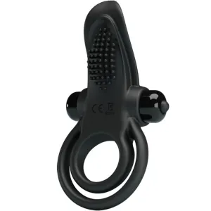 Black silicone vibration ring with nubs and two rings, CE marking visible.