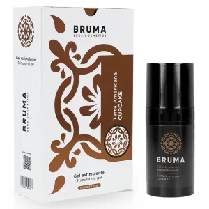 Bruma Sens Cosmetics Stimulating Gel, Tarta Americana Cupcake, 15ml Flasche und Verpackung mit floralem Design.