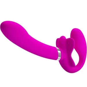 Rosa Silikon-Sextoy mit gebogenem Design und Griff, auf weißem Hintergrund.