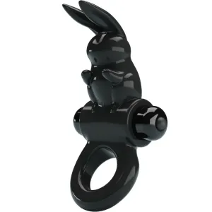 Black ring with a rabbit figure, shiny and modern design.