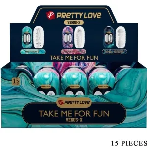 Verpackung von Pretty Love Venus-X mit 15 Teilen, bunte Designs, Aufschrift 