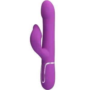 Lila Vibrator mit zwei Armen, ergonomisches Design, glatte Oberfläche, Bedienelemente am Griff.