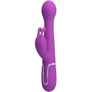 Lila Vibrator mit Hasenohren und Bedienelementen am Griff.