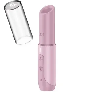 Rosa Lippenstift-ähnliches Gerät mit abnehmbarer Kappe, seitlichen Tasten und glatter Oberfläche.