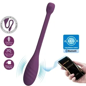 Lila Vibrator mit Bluetooth-Steuerung, weichem Silikon, Vibrationseinstellungen und magnetischem Laden.