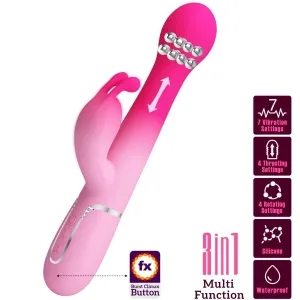 Rosa Vibrator mit Kaninchenohren, 7 Vibrationsmodi, 4 Stoß- und Rotationsmodi, wasserdicht, Silikon, 3-in-1-Funktion.