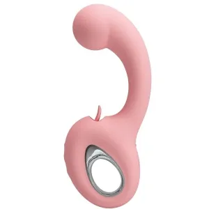 Rosa, gebogener Vibrator mit Griff und abgerundeter Spitze, aus Silikon.