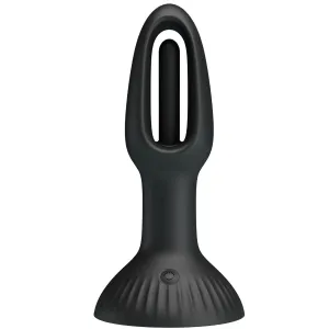 Schwarzes, modernes Gerät mit ovalem Griff und Standfuß, Power-Button sichtbar.