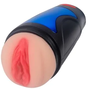 Schwarzes und blaues Sexspielzeug mit hautfarbenem, realistischem Design.