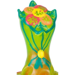 Bunte, dekorative Vase mit Blumenmuster in Grün, Rot und Gelb.