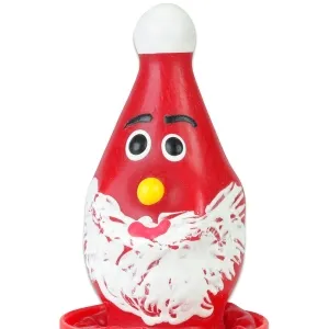 Rote Kerze in Form eines Weihnachtsmanns mit gelber Nase und weißem Bart.