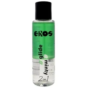 Grüne Flasche mit schwarzem Deckel, Aufschrift 