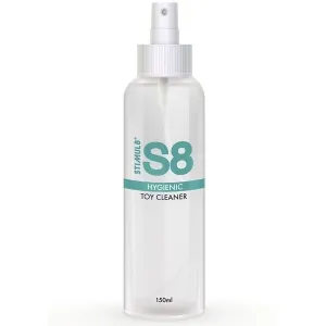 Sprühflasche mit S8 Hygienic Toy Cleaner, 150 ml, transparentes Design mit türkisfarbenem Etikett.