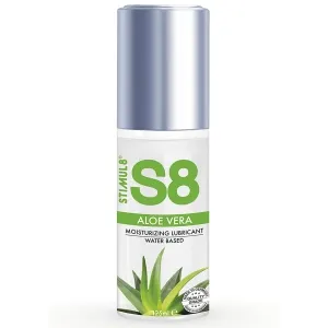 Flasche S8 Aloe Vera Gleitgel, wasserbasiert, 125 ml, mit silbernem Deckel und Aloe Vera Bild.