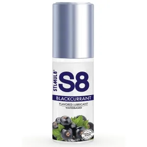Flasche S8 Johannisbeer-Gleitgel, wasserbasiert, 125 ml, mit silbernem Deckel und Johannisbeeren-Abbildung.