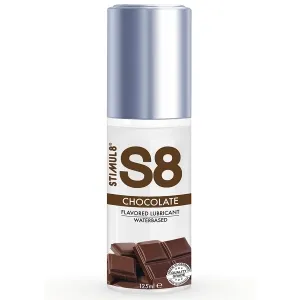 Flasche S8 Schokoladen-Gleitmittel, wasserbasiert, 125 ml, mit Schokoladenstücken auf dem Etikett.