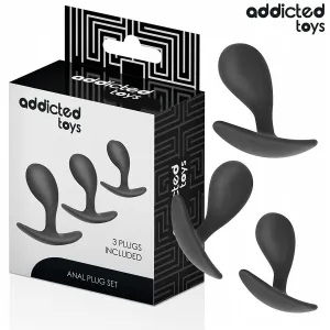 Verpackung eines Anal-Plug-Sets mit drei schwarzen Plugs von Addicted Toys.