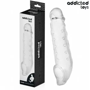 Verpackung und transparenter Penisaufsatz von Addicted Toys zur Verlängerung der Penisgröße.