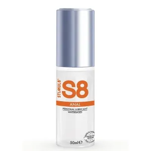 Flasche mit S8 Anal Gleitgel, wasserbasiert, 50 ml, silberner Deckel, orangefarbene Schrift.