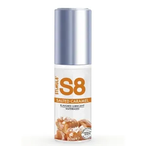 Flasche S8 Gleitmittel mit Salzkaramellgeschmack, 50 ml, silberner Deckel.