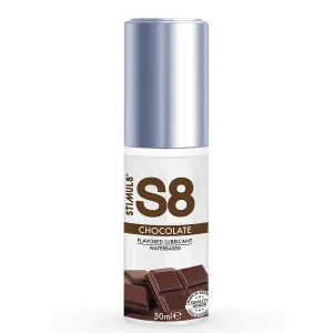 Flasche S8 Schokoladen-Gleitgel, 50 ml, mit silbernem Deckel und Schokoladenabbildung.