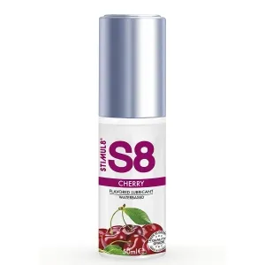 Flasche S8 Kirschgeschmack Gleitmittel, 50 ml, mit silbernem Deckel und Kirschenabbildung.