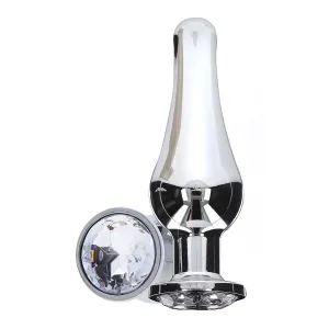 Silberner Plug mit Kristallverzierung an der Basis.