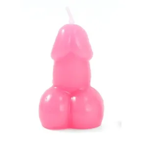 Pink candle in the shape of a stylized phallus.