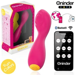 Pinkes Bluetooth-Vibrator-Spielzeug mit Verpackung und Smartphone-App zur Steuerung verschiedener Modi.