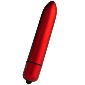 Roter, zylindrischer Vibrator mit abgerundeter Spitze auf weißem Hintergrund.