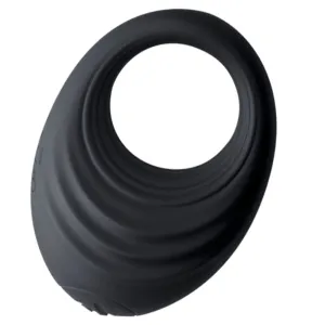 Black, oval silicone ring with a ribbed surface and smooth interior.