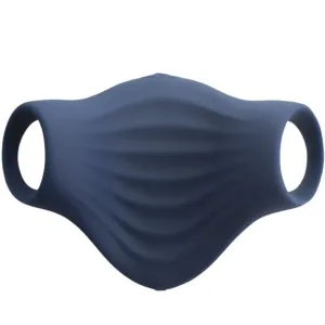 Dunkelblaue, strukturierte Gesichtsmaske mit geschwungenem Design und Ohrschlaufen.