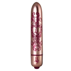 Roségoldener Vibrator mit rotem, dekorativem Muster und Herzdesign.