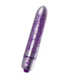 Silberner Vibrator mit lila Verzierungen und Buchstaben 
