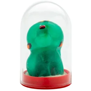 Green, transparent figure in a transparent dome with a red base.