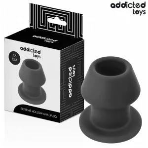 Schwarzer Analplug und Verpackung von Addicted Toys, 7,5 cm, mit der Aufschrift 