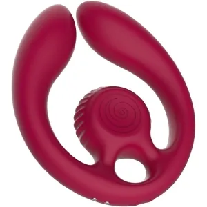 Roter, U-förmiger Vibrator mit zwei Armen und einem spiralförmigen Muster in der Mitte.