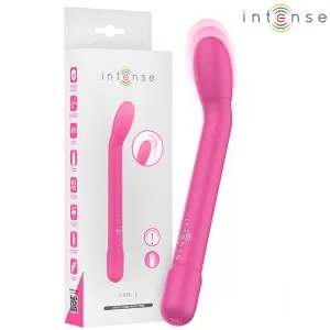 Pinkfarbener G-Punkt-Vibrator neben Verpackung mit Produktinformationen und Markenlogo.