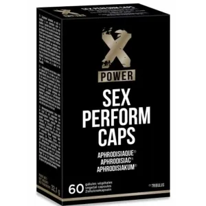 Black packaging of X Power Sex Perform Caps, 60 herbal capsules, aphrodisiac.