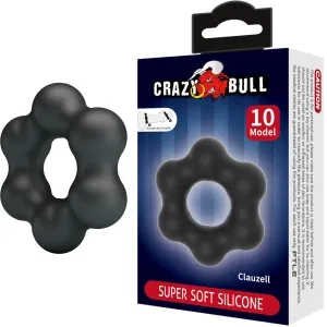 Black silicone ring in the shape of a flower next to a package labeled 