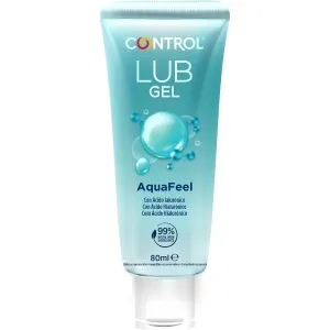 Tube of Control Lub Gel AquaFeel, 80 ml, with hyaluronic acid, 99% natural ingredients.
