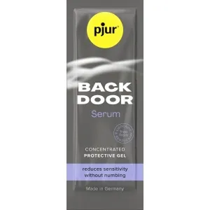 Graue Verpackung von pjur Back Door Serum, ein Schutzgel, das Empfindlichkeit reduziert. Hergestellt in Deutschland.